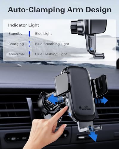 KPON Qi-Certified Wireless Car Charger Mount – Auto-Clamping 15 W Fast Charging Holder for Dashboard, Air Vent & Windshield – Universal Compatibility for Samsung Galaxy, i Phone 16/15/14/13/12, Google & LG Devices – Ultimate Hands-Free Convenience on the Road