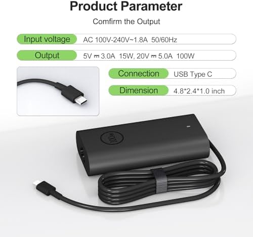Ultimate 100 W Ga N USB-C Charger for Dell Laptops – Rapid Charging Power for Precision, Latitude, and Inspiron Series – Enhanced Safety Features & Power Cord for Optimal Device Protection – Compact Design for Efficient Travel and Home Use