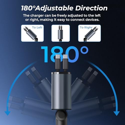 Dual-Port Retractable 4-in-1 Car Charger Set – Fast Charge i Phone and USB-C Devices with 2.6 ft Cords – Essential Gray Adapter for Men and Women – Perfect Travel Companion and Gift for Efficient Charging on the Go