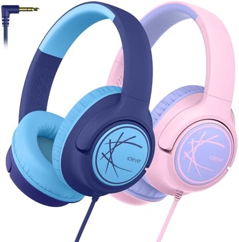 i Clever Kids Headphones: Safe 85 d B Volume Limit, Ergonomic Foldable Design, Superior Stereo Sound, 3.5 mm Jack Compatibility – Ideal for Travel, School & Home Use – Stylish Blue-Green for Boys & Girls