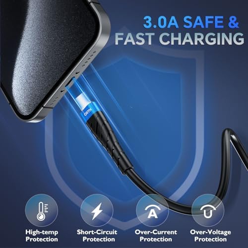 MFi Certified 6 Ft Lightning Charging Cable for i Phone – 3 Pack Fast Charging USB Cord, Durable Design for Enhanced Compatibility with i Phone 12/11/XS/Max/XR/X/8/8 P/7 P/6 & i Pad – Seamless Power-Up Experience