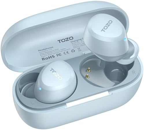 TOZO A1 Wireless Earbuds – Bluetooth 5.3 Lightweight IPX5 Waterproof Earphones with Dual Mic for AI Calls, Immersive Sound Experience, Customizable 32 EQ Presets via App, Ergonomic Fit & Portable Charging Case for Active Lifestyles