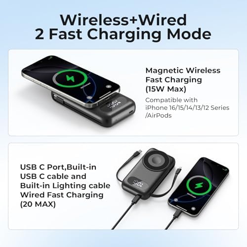 High-Capacity 26800 m Ah Magnetic Power Bank – Versatile 6-in-1 Wireless Charger for i Phone 16/15/14/13/12, Samsung & Android Devices – Built-in Cables, i Watch Compatibility, and Ultra-Fast Charging in Sleek Black Design for On-the-Go Convenience