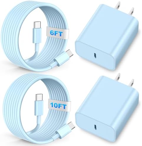 Lightning-Fast 20 W USB-C Wall Charger & 10 FT Cable for i Phone 15/16/Plus/Pro Max – Sleek Pink-Blue Power Adapter for Ultimate Charging Performance and Versatile Use