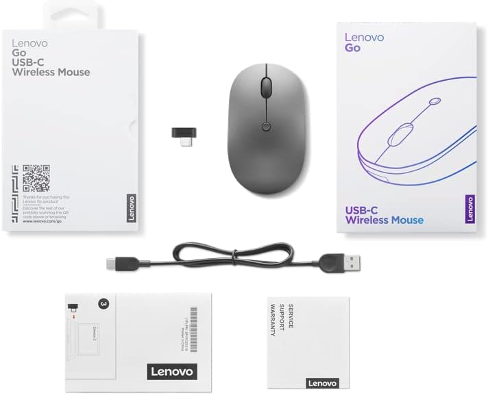 Lenovo Go Multi-Device Wireless Mouse – Versatile Dual Connectivity Bluetooth Optical Mouse with USB-C Rechargeable Battery, Adjustable DPI, Qi Charging, and Ambidextrous Design in Sleek Grey – Perfect for Multitaskers and Professionals