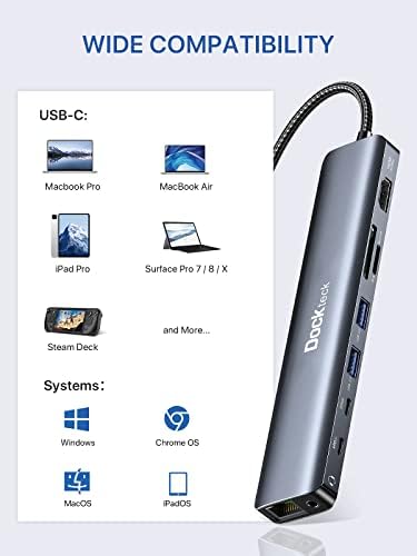 Transform Your Workspace with the dockteck 7-in-1 USB C Hub: Ultimate 4 K HDMI Adapter, Fast Ethernet, and 100 W Power Delivery for Mac Book, i Pad Pro, and XPS – High-Speed Connectivity and Dual SD/TF Card Slots for Enhanced Productivity and Seamless Data Transfer