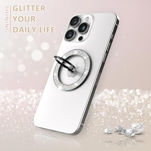 Stylish Glitter Magnetic Phone Ring Holder for Mag Safe – Enhanced Grip & Versatile Stand for i Phone and Android – 2024 Fashion Accessory with 360° Rotation & 180° Flip – Perfect Gift for All Ages