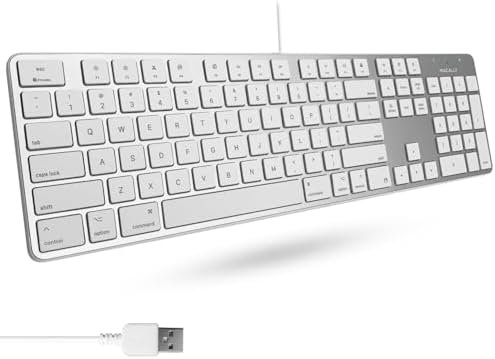 Enhance Your Workspace with the Macally Ultra-Slim USB Wired Keyboard – Full-Size Design & Number Keypad for Mac & Windows Devices, Elegant Silver Finish for Style and Durability