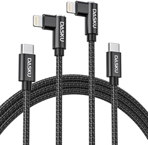 Dasku 3 FT 90-Degree USB C to Lightning Charging Cable – Fast 20 W Nylon Braided Cord for i Phone 14/13/Pro/12/Max/11/XS/XR/8/Plus – Ultimate Durability & Efficient Data Sync for Tight Spaces