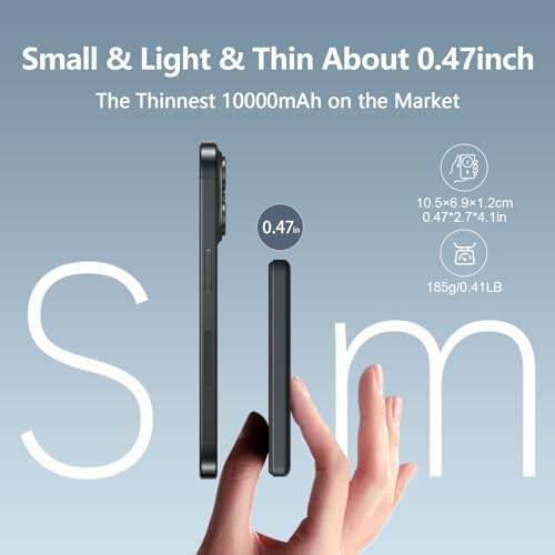 LUCKYDUO Ultra Slim 10000 m Ah Magnetic Power Bank – Sleek Wireless Charger with PD 20 W Two-Way USB-C Fast Charging for i Phone 16/15/14/13 Series – Perfect Travel Companion for Effortless Charging on the Go