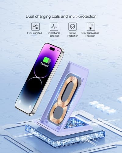 NANAMI Dual Pack Fast Wireless Charging Stands – Qi Certified for i Phone 16/15/14/13/12 Pro Max & Samsung Galaxy S24/S23/S22/S21/S20, Google Pixel Compatible – Effortless Cable-Free Power for All Devices