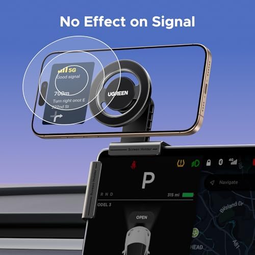 UGREEN Magnetic Phone Holder for Tesla Model 3 & Y – Robust Mag Safe Car Mount for i Phone 16/15/14/13 Plus Pro Max – Unmatched Stability, Effortless Installation & 360-Degree Rotation for Ultimate Driving Convenience