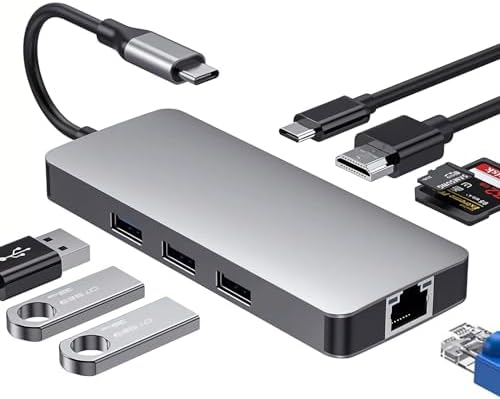 Transform Your Workspace with the Premium 8-in-1 USB C to HDMI Multiport Adapter – Enjoy 4 K@30 Hz Clarity, 100 W Rapid Charging, Reliable RJ45 Ethernet, and Multiple USB Ports for Effortless Device Connectivity with Mac Book, Surface, and More! Boost Your Productivity and Streamline Your Digital Experience Today!