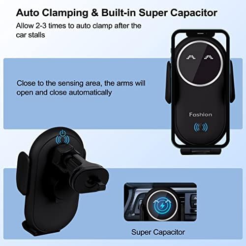 Smart Sensor Wireless Car Charger and Phone Holder – Effortless Automatic Clamping for i Phone 14/13/12/11/XS/XR/8 & Samsung S22/S21/S20/Note 20 – Fast Charging Air Vent Mount (Black) – Enhanced Safety & Seamless Connectivity