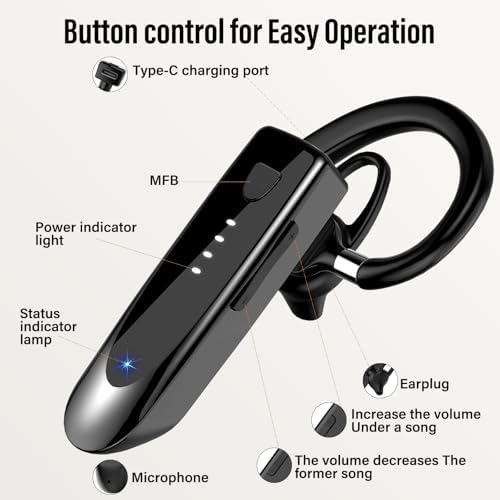 Atheewon Bluetooth Earpiece: Premium Wireless Headset with Advanced Noise-Cancellation | 20-Hour Talk Time & 180-Hour Standby for Ultimate Convenience | Perfectly Ergonomic Design in Modern Silver and White | Bluetooth 5.4 Technology for Reliable Connectivity | Ideal for Business Professionals, Truckers, and Drivers Seeking Crystal-Clear Communication