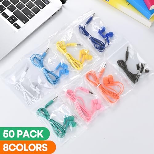 Engaging 50-Pack Kids Wired Earbuds for Classroom Learning | Durable, Lightweight 3.5 mm Headphones Compatible with Chromebooks & PCs | Vibrant Multi-Colored Earphones for Group Activities & Interactive Education