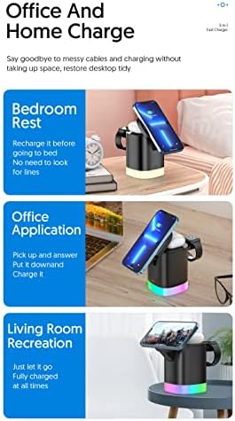 MQOUNY 3-in-1 Magnetic Wireless Charging Station for Apple Devices – Fast Mag-Safe Charger Stand for i Phone 14/13/12/11, Samsung, Apple Watch, and Air Pods with QC3.0 Adapter – Superior Compatibility and Stylish Design for Effortless Charging