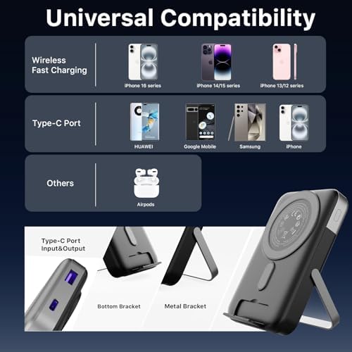 Magnetic Power Bank 10000 m Ah for Mag Safe – Dual-Foldable Wireless Charger with LED Display, 22.5 W PD Fast Charging, Ultra-Strong Magnetic Alignment, and Simultaneous Device Charging for Phones and Androids – Perfect Travel Companion and Safety-Certified Power Solution