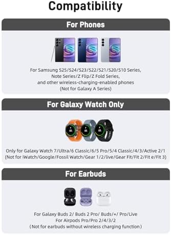 Ultimate 3-in-1 Wireless Charger for Samsung Devices – Fast Charging Station for Galaxy S24 Ultra, S23 Ultra, Z Flip 5, Fold 5, Galaxy Buds & Watch 6/5/4/3 – Effortless Compatibility & Sleek Design for Modern Living
