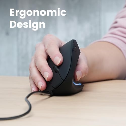 Ergonomic Perixx PERIMICE-713 Wireless Vertical Mouse for Right-Handed Users – 6 Customizable Buttons, Adjustable 3-Level DPI, Sleek Black Design, Unmatched Comfort for Long Hours of Work or Gaming