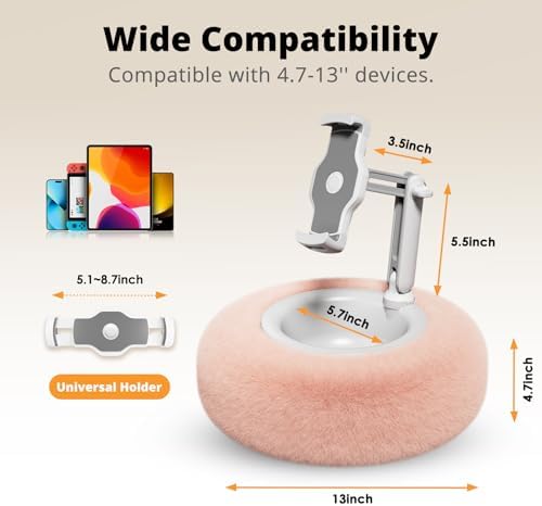 Adjustable Tablet Pillow Stand with Detachable Snack Bowl – Perfect for Kindle, i Pad, and Phones (4.7″-13″) – Hands-Free Streaming and Reading Comfort in Stylish Pink – Ultimate Convenience for Home and On-the-Go