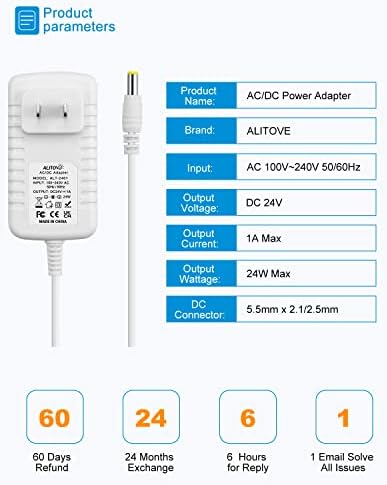 24 V 1 A Power Supply Adapter Dual Pack – Versatile AC to DC Transformer with 4.92 Ft Cord for CCTV Cameras, DC Motors & Water Pumps – High-Efficiency 24 W Output, Universal Compatibility, and Enhanced Performance for Reliable Device Operation
