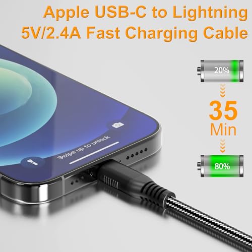 20 FT USB C to Lightning Fast Charging Cable – Apple MFi Certified Nylon Braided Charger for i Phone 16/15/14/13/12/11/XS/XR/X/8 & i Pad – Durable 20 W PD Power Delivery Cord for Enhanced Charging Flexibility and Speed