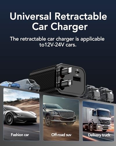 2025 Ultra-Compact 4-in-1 Retractable Car Charger – 69 W Fast Charging Adapter for i Phone 16, Galaxy and More – Innovative Space-Saving Design with Multiple Ports for Simultaneous Device Powering – Essential Car Accessory for Daily Commutes and Road Trips