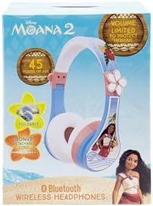 Moana-Inspired Kids Bluetooth Headphones – Over-Ear Comfort with Built-in Microphone and Auxiliary Cord – Ideal for School, Travel, and Home Audio – Superior Sound Quality and Enhanced Connectivity for Young Disney Fans