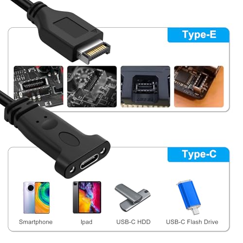 USB Type C 3.1 Panel Mount Adapter Cable 0.6FT, USB C Gen 2 Male to Female 10Gbps Data Cable with Mount Screw for MacBook Tablet, Mobile Phone, Hard Disk Drive – Enhanced Compatibility and Speed