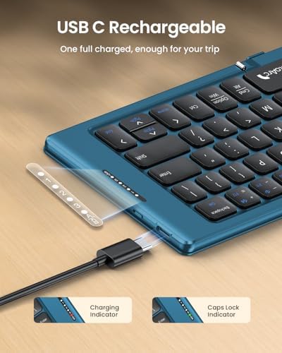 Proto Arc Portable Bluetooth Foldable Keyboard – Travel-Friendly Compact Design with PU Leather Cover for i Pad, i Phone, and Tablets – Rechargeable Wireless Mini Keyboard for Effortless Typing on the Go – Gray