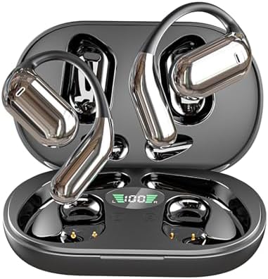 Open Ear True Wireless Sports Earbuds with Bluetooth 5.4 – Advanced Waterproof Headphones for Active Lifestyles Featuring 10 Hours Playtime, 80 Hours Standby, Secure Ear Hooks, Built-in Mic, and LED Display Charging Case for Effortless Battery Management and Enhanced Fitness Performance