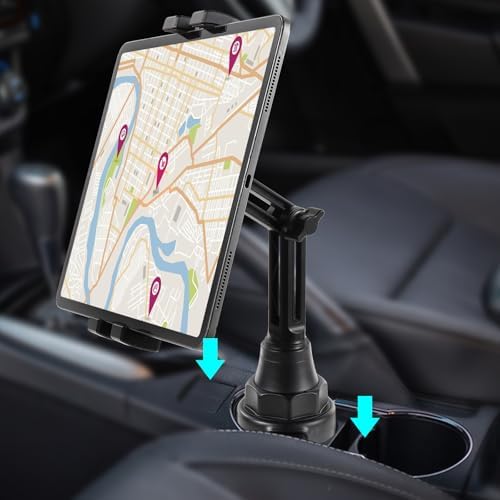 Peastrex Adjustable Tablet Holder for Car – Universal Cup Mount Stand for i Pad, i Phone & Galaxy Z Fold | 360-Degree Rotating Design for Enhanced Viewing & Hands-Free Convenience in Trucks, Golf Carts & More