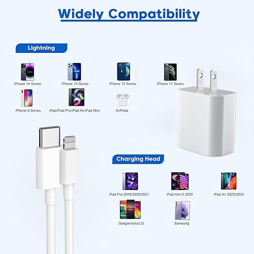 High-Speed i Phone 13 & 14 Charging Solution – Apple MFi Certified 2-Pack USB-C to Lightning Cable with 20 W Wall Charger – Optimal for Fast Data Transfer & Enhanced Compatibility with i Phone 14/13 Pro Max/13 Mini/12/11 Pro Max – Durable, Travel-Friendly Design for Effortless Power Access Anywhere