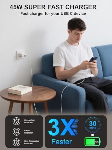 i Phone 16 Series Power Pack: 45 W USB-C Fast Charger Block Duo with 10 FT Cable – Ultimate Speed and Versatility for i Phone 16 Pro/Max/Plus & 15 Pro/Max – Ideal for Mobile Users Seeking Efficient Charging Solutions
