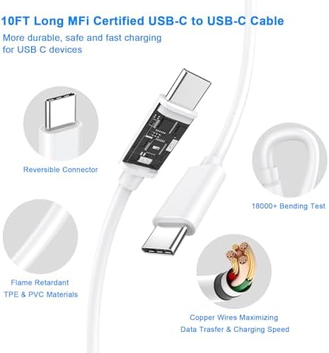 Ultimate i Phone 15 Fast Charge Bundle: 20 W Dual-Port USB-C Wall Charger with 10 FT Cable – Rapid Power Delivery & Quick Charge for i Phone 15, i Pad Pro, Air, Mini – Ideal for Travel & Dual Device Charging Convenience