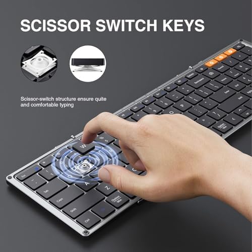 Portable Full-Size Proto Arc Bluetooth Keyboard XK01 – Foldable Wireless Keyboard with Numeric Keypad for i Pad, Tablets, Smartphones, and Laptops – Rechargeable Multi-Device Solution for Windows, i OS & Android – Ultimate Travel Companion for On-the-Go Professionals
