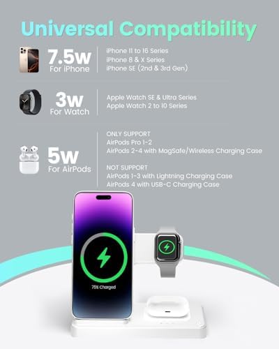 Revolutionary 3-in-1 Wireless Charging Station for Apple Devices – Fast, Efficient Charger Stand for i Phone 16, 15, 14 Pro Max, 13, 12, 11, Apple Watch Series 10 to SE & Ultra, and Air Pods Pro, 4, 3, 2 – GETPALS Compact Design for a Clutter-Free Charging Experience