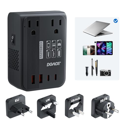 DOACE 220 V to 110 V Travel Voltage Converter: Ultimate Power Adapter with 4 USB Ports for Hair Tools – Compact, Safe, and Efficient Global Charging Solution for Beauty on the Move