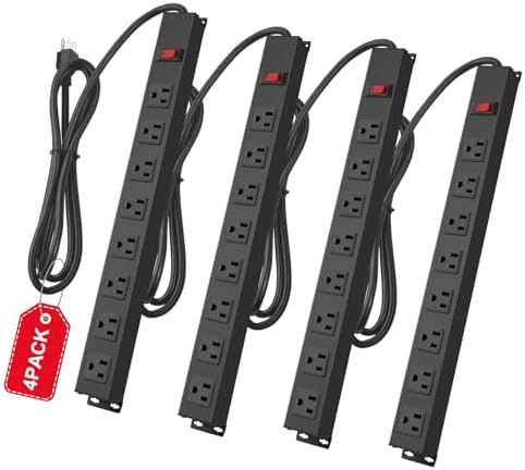 HHSOET Heavy-Duty Wall Mount Power Strip with 8 Outlets – Industrial Grade Surge Protector for Commercial Use, 15 A 125 V 1875 W, 6 FT SJT 14 AWG Cord – Space-Saving Design for Workshops and Home Offices – Reliable Power Solution for Large Plugs and Adapters