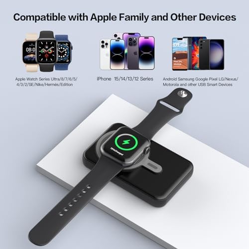 Ultra-Fast 10,000 m Ah Magnetic Power Bank with PD22.5 W Technology – Wireless Charger for i Phone 15/14/13 & Apple Watch Ultra – Ultimate Portable Battery Pack for On-the-Go Charging, Sleek Design & Enhanced Compatibility