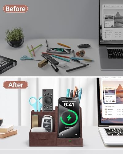 Elevate Your Workspace: Multifunctional Wireless Charger & Desk Organizer with 3 Compartments and Phone Stand – PU Black – Fast Charging & Stylish Office Essential for Maximum Productivity and Organization