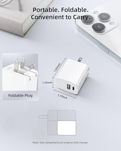 20 W Dual Port USB-C Wall Charger Block – Fast Charging Adapter with Foldable Plug for i Phone 15/15 Pro/14/14 Pro Max/13, Galaxy, i Pad, Google Pixel – Compact Travel Essential for Dual Device Power Delivery