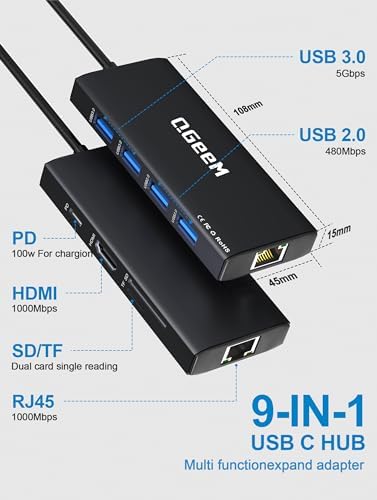 Unlock Seamless Connectivity with the QGee M 9-in-1 USB C Hub – The Ultimate Multi-Port Adapter for High-Speed Data Transfer, 4 K HDMI Output, and 100 W Power Delivery – Perfectly Compatible with Mac Book Pro, Air, i Pad, Dell, HP, Lenovo, and Chromebook – Compact, Stylish Blue Design for On-the-Go Professionals and Creatives
