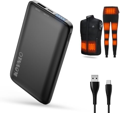 KOVNLO Ultra-Thin 10,000 m Ah Battery Pack for Heated Vests – Fast 5 V 2 A USB Power Bank with USB-C Cable, Lightweight and Portable Charger for Heated Jackets, Smartphones, and More – Stay Warm and Connected Outdoors