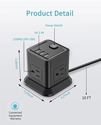 FDTEK Cube Power Strip with 4 Spacious Outlets & 3 USB Ports (1 USB-C) – Compact Green Power Solution for Home, Office, and Travel – Ultimate Surge Protection & Fast Charging Convenience