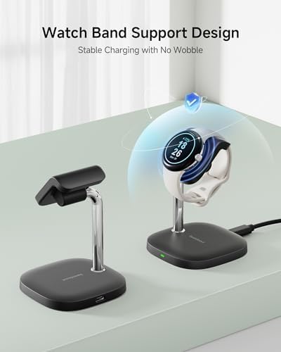 Sleek Black Fast Charging Stand for Google Pixel Watch 3/2 & Swan Scout 505 G2 – Stylish, Compact Charger Base with Advanced Safety Features and Rapid Power Delivery for Smartwatch Enthusiasts