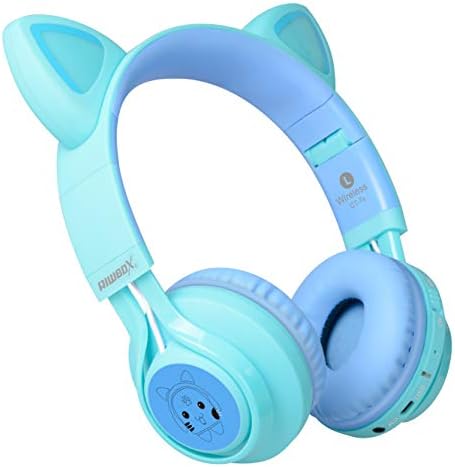 Riwbox CT-7 S Cat Ear Bluetooth Headphones for Kids – Fun LED Light Design with Safe 85 d B Volume Limiting, Comfortable Over-Ear Fit, Built-in Microphone for Seamless Video Calls and Gaming, Perfectly Compatible with Laptops, PCs, and TVs for Young Audiophiles Seeking Engaging Audio Adventures