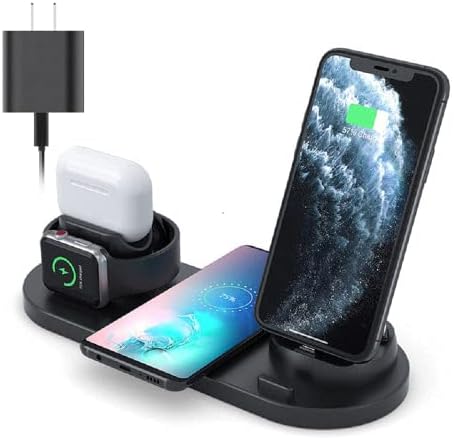 Revolutionary 6-in-1 Wireless Charging Station: Fast-Powered Multi-Device Dock for Apple & Android – Sleek Black Organizer with Safety Features for Effortless Charging at Home and Office