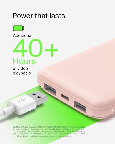 Belkin 10,000 m Ah Portable Charger – Fast Charging USB C Power Bank with Dual USB-A Ports for Multiple Devices, Includes Type-C to Type-A Cable, Compatible with i Phone 16, Samsung Galaxy S25, Nintendo Switch 2, i Pad & More – Lightweight Blue Design for Effortless Portability and Enhanced Power Delivery